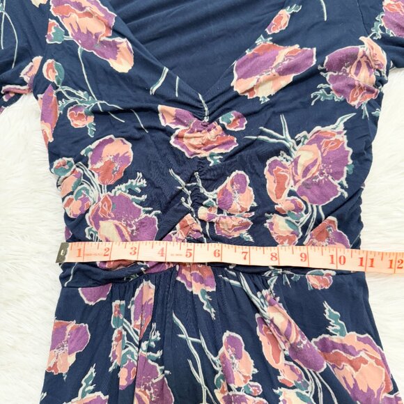 Women Anthropologie Maeve Heppel Ruched Midi Dress in Dark Blue Size Medium - Picture 7 of 10